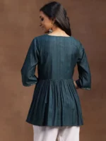 Green Solid Rayon A-line Kurti - Image 3