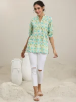 Off White Printed Cotton Straight Kurti - Image 4