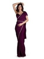 Women's Satin Georgette Siroski Work Saree with Blouse Piece