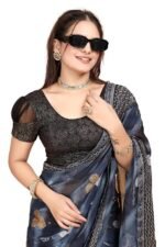 Round Neck Dobby Cotton Lycra Stretchable Elbow Half Sleeve Readymade Saree Blouse for Women Stylish